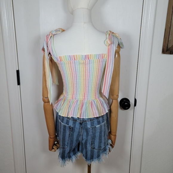 Yumi Kim Anthropologie Moon River Rainbow Tie Smocked Tank Top Size XXS - Picture 6 of 10